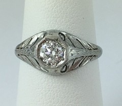 Unique .42 Carat Antique Diamond Filigree Ring 18K New Old Stock Jewelers Vault