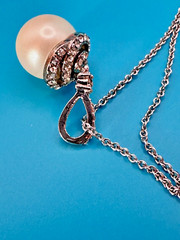 Carolee Necklace Silver Tone Chain Drop Faux Pearl With Rhinestones Signed