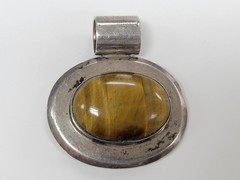 Vintage Sterling Silver Oval Tiger’s Eye Pendant ~ 23 grams ~ 6-D632