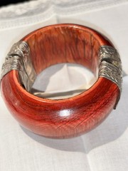 VTG South Asian Dowry Hinged Bone Bangle Silver Repousse Metal Pin Clasp