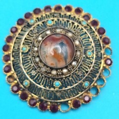 Israel Gilt Silver 935 Filigree Missing Stones Brooch Pendant Vintage