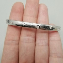 Vintage Sterling Silver Hinged Bangle Bracelet, Rhinestone Inset