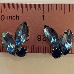 1960s Vintage Blue Rhinestone Clip On Earrings Cocktail Party Jewelry