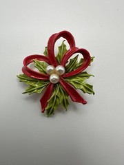 Vintage Christmas Mistletoe Mistletoe Ribbon Brooch by ART 4.5cm BB4