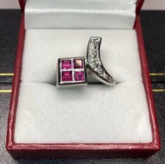 Square Cut Bypass Art Deco Style Ring 2 Ct Lab Created Ruby 14k White Gold Over