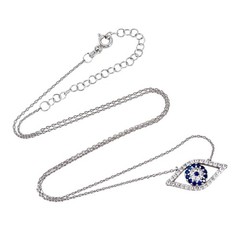 White Blue Crystal Evil Eye Necklace | Vintage Sterling Silver 925 | 16″-18″