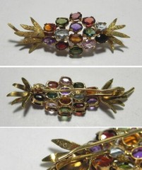 C1155 Vintage 18K Solid Yellow Gold Multi-Gemstone Pin/Brooch