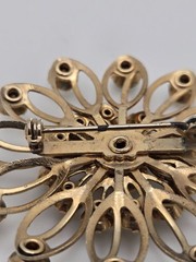 Large Gold Tone Starburst Rhinestone Brooch Clear Crystal Statement Pin Unsigned