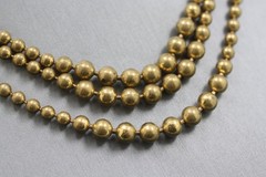Vintage gold tone brass beaded bead ball three 3 strand graduated necklace 16″