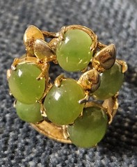 VINTAGE ANTIQUE STERLING SILVER GOLD PLATED JADE STONES CLUSTER RING SZ 5