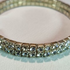 1950s Vintage Bangle Bracelet with a Double Row of Clear Rhinestones