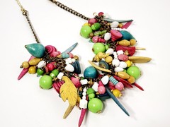 Vintage Festive Colorful Chunky Beaded Plastic & Wood Statement Charm Necklace