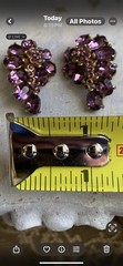 VTG. Hollycraft Gold-Tone Leaf Shaped Purple Rhinestone Crystal Clip-On Earrings