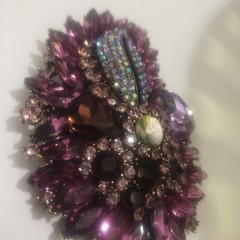 Large Heavy Purple Rhinestone Paisley Shaped Brooch Purple Missing Middle Stone