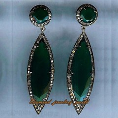 1.80ctw Rose Cut Diamond Emerald Studded Silver Vintage Gorgeous Earring Jewelry
