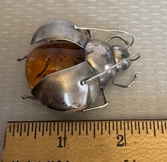 Vintage Baltic Amber Insect Brooch 925 Sterling Silver 3D Figural Big Bee Bug
