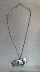 Vintage Turtle Pendant Necklace, 12 in. Silver-Tone Chain, Pewter Animal.