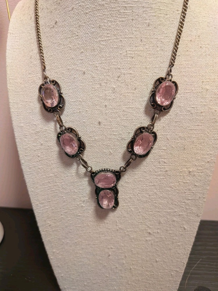 Vintage Pink Topaz Sterling Silver Necklace