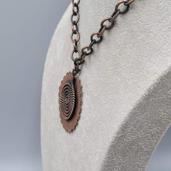 Vintage Copper Brutalist Pendant Necklace Statement 16″ MCM