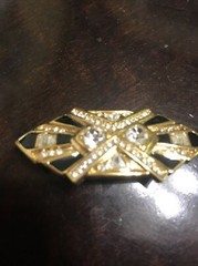 Vintage Jackie Collins Gold Tone Black Enamel Brooch Pin
