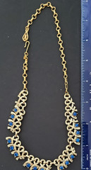 Vintage Gold Tone Blue Rhinestone Choker/Necklace w/Hook Clasp