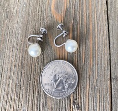 Earrings Gold Filled Faux Pearl Screw Back Signed JMS Vintage