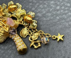 Kirks Folly Gold Tone Angel Cherub Sun Mushroom AB Rhinestone Enamel Brooch Pin