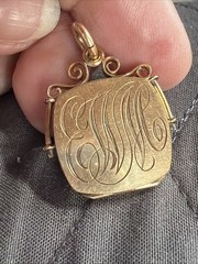 Antique Wightman & Hough (W&H Co.) 4.7g Gold Fill Square Locket Ruby Gem Mono