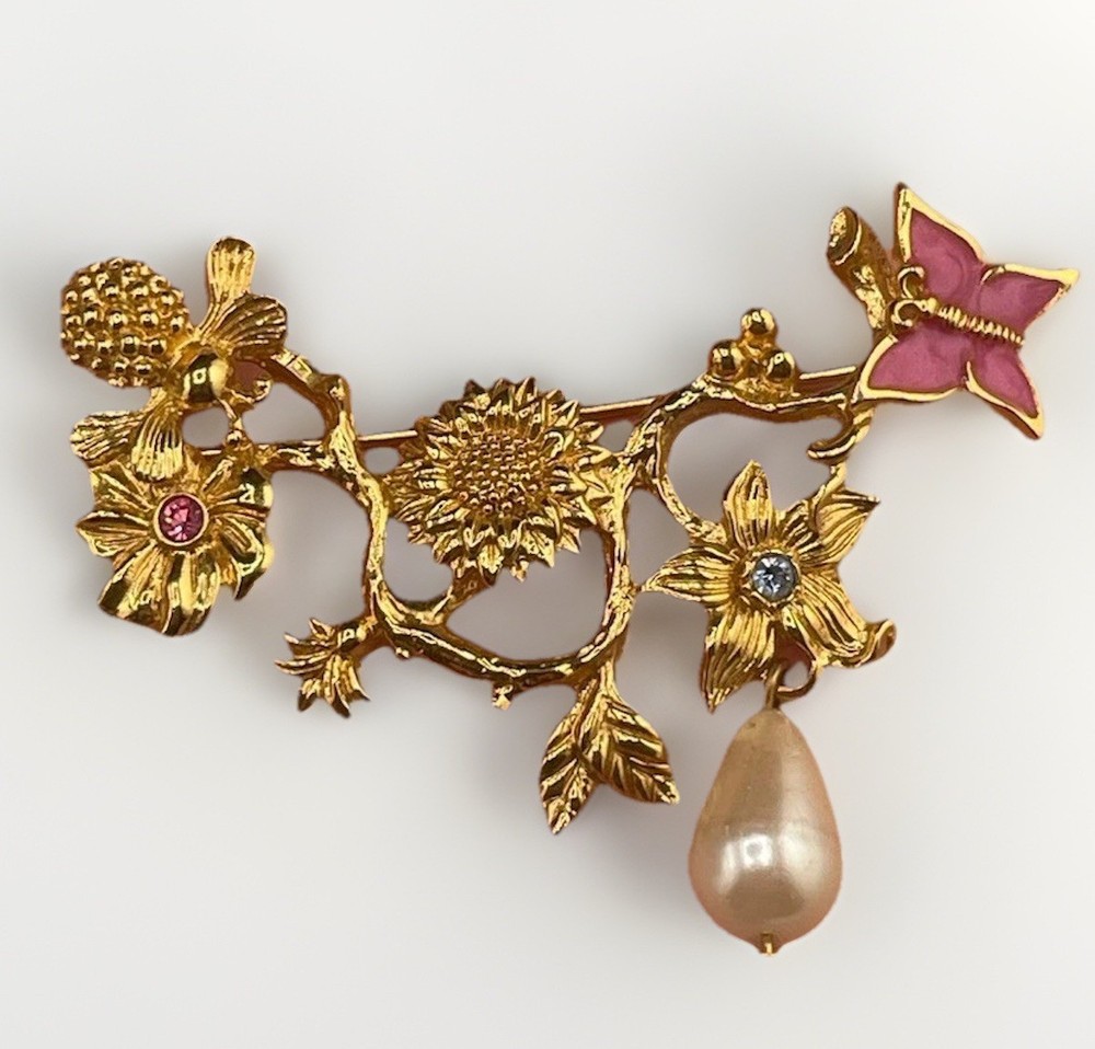 Vintage Avon Garden Of Eden Brooch Collar Pin Vine Bee Butterfly Edwardian Style