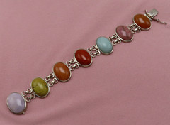 Whitney Kelly Sterling Silver Bracelet Tiger Eye Jasper Gemstones 8.5 in 703f