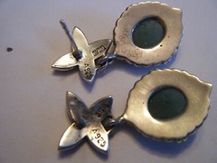 😍 VTG GREEN NEPHRITE JADE MARKASITE STERLING SILVER EARRINGS PIERCED NTD 3PT8