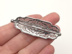 Vintage Art Deco Filigree Faux Gemstone Green Clear Glass Rhodium Plated Brooch