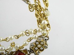 Vintage Unbranded Goldtone Faux Pearl and Carnelian Costume Bracelet