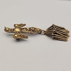 Vintage Eagle Brooch Gold Filled Filigree Tassel C Clasp Artisan Antique 3.5″