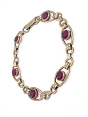 Vintage STURDY 1/20 12K Gold Filled on Silver Red Stone Link Bracelet 7.25in