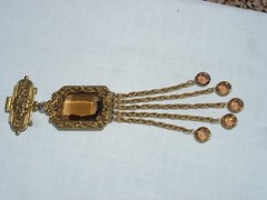 VINTAGE GOLDETTE ORNATE CRYSTAL TASSEL DANGLE BROOCH PIN SIGNED