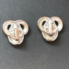 Estate Trifari Signed Silvertone Twist Knot Clip Earrings – marked on back of