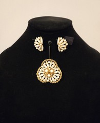 Vintage Goldtone White Navette Brooch And Clip-on Earrings Set Juliana Style
