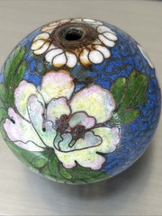 Lot Of 2 Vintage Large Chinese Cloisonne Enamel Focal Bead with Flowers 1 1/2”