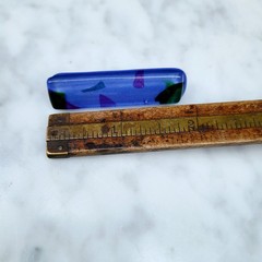 Fused Art Glass Brooch Pin Modernist Abstract Geometric Blues & Purples & Greens