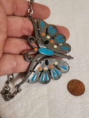 Vtg Signed Celebrity Silvertone & Enamel Large Butterfly Necklace