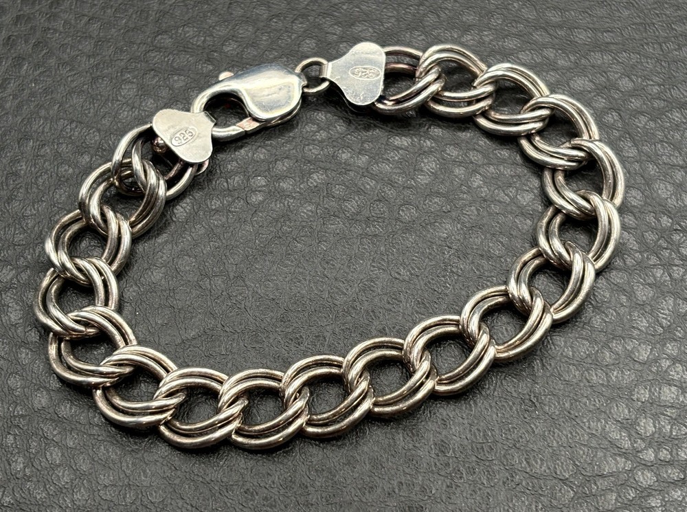 Marked Sterling 925 Italy Untested Double Link Chain Thick Heavy Chunky Bracelet