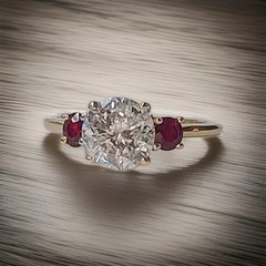 14K Yellow Gold Engagement Three Stone Ring 1.64CT.Natural Round Cut Diamond