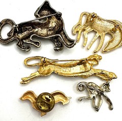 Lot 8 Vtg Figural Leopard Zebra Dachsund Etc. Brooches Pins Liz Claiborne Etc.
