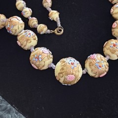 Vintage Murano Venetian Art Glass Necklace, Wedding Cake beads Ivory Gold Pink!