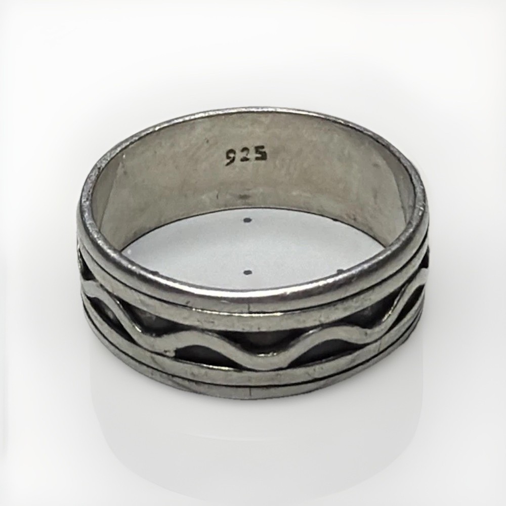925 Sterling Silver Wave Ring Size 10.5 Spinner Design 1/4” Wide Band