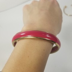 Pink Enamel Gold Tone Bangle Bracelet