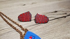 Vintage Enamel Over Copper Primitive Modernist Pendant & Earrings