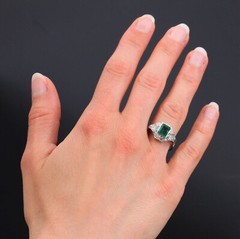 Art Deco Inspired East West Ring 2.3 Ct Simulated Emerald 14k White Gold Over