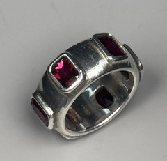 TS 925 Sterling Silver 6 Red Gemstone Band Ring Size 5.5 Heavy 11.05g Vintage